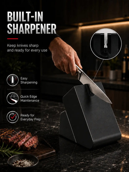 15-Pc One-Piece Steel Knife Set-black