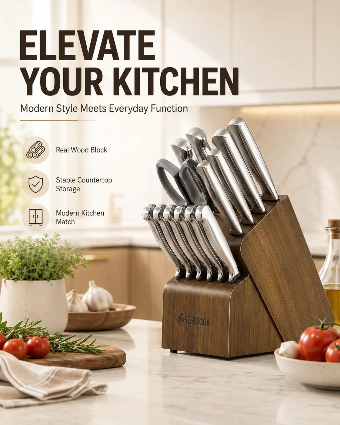15-Pc One-Piece Steel Knife Set