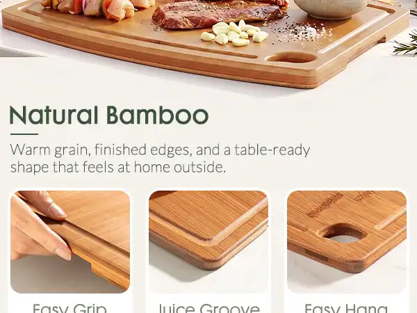 Large Bamboo Cutting Board Deep Carbonized Wooden