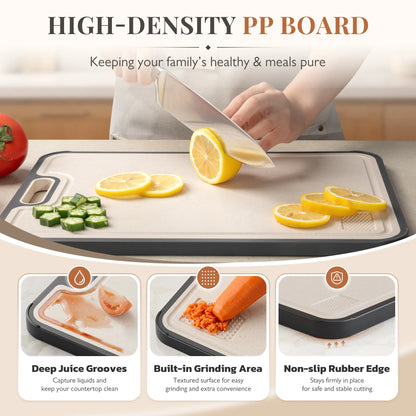 Astercook Titanium Cutting Board for Kitchen, Dual-Sided Pure Titanium & Wheat Straw PP Cutting Boards with Juice Groove, Non-Porous Chopping Board for Meat, Fish, Vegetables & Fruit, 11.5" x 15.7"